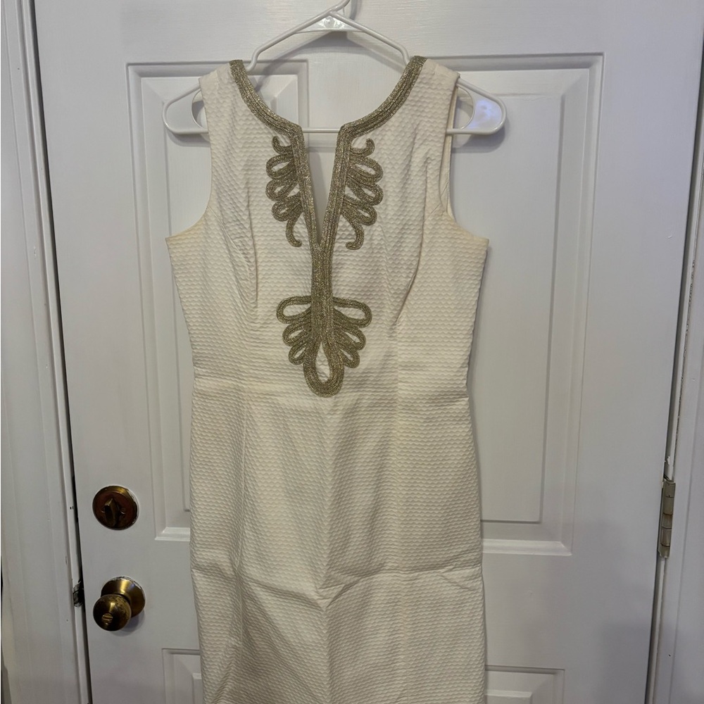 Lilly Pulitzer White/Cream Midi Dress with Gold Trim